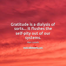 Explore our collection of motivational and famous quotes by authors you know and love. Gratitude Is A Dialysis Of Sorts It Flushes The Self Pity Out Of Our Systems Idlehearts
