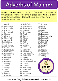 Adverbs Of Manner Definitions And 71 Example Words English Grammar Pdf