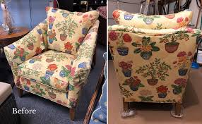 I updated the skirt with a modified waterfall style and plumped up the cushions … Tailored Slipcovers For Vintage Ethan Allen Chairs The Slipcover Maker