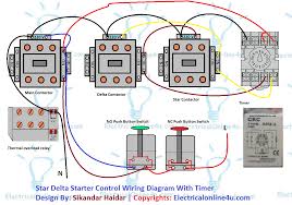 In the windings means that the overload is placed after the point where the wiring to the contactors are split. Star Delta Starter Wiring Diagram 3 Phase With Timer Electricalonline4u