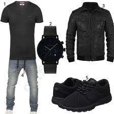 Entdecke wie kombinieren jeans | schwarz. Schwarzes Herren Outfit Mit Lederjacke Und Chronograph M0480 Outfits4you De Mens Casual Outfits Men Fashion Casual Outfits Jackets Men Fashion