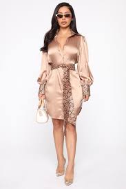 Talk To Me Satin Shirt Dress Bronze Satin Shirt Dress Fashion Satin Shirt