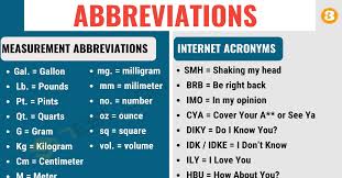 Use the first part of words. Abbreviation A Big List Of Abbreviations In English 7esl