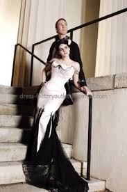 25 refined black wedding dresses to stand out. Gothic Strapless Bridal Ball Gown Black Lace White Satin Beading Mermaid Wedding Dress Halloween Wedding Dresses Goth Wedding Dresses Gothic Wedding Dress