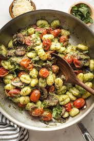 Pesto Gnocchi With Charred Cherry Tomatoes Recipe In 2020 Gnocchi Recipes Healthy Cherry Tomato Pasta Healthy Pesto