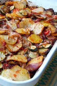 Briam Greek Baked Zucchini And Potatoes Recipe Greek Recipes Greek Dishes Recipes