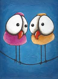 Acrylic Birds On A Wire Painting Original Acrylic Painting Canvas Whimsical Art Yellow Pink Twittering Bird Wire Illustration Art 35 00 Whimsical Art Bird Art Bird Paintings On Canvas