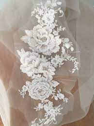 Applique Lace Cotton Floral Embroidery Lace Applique Bridal Applique Wedding Gown Veil Applique Lace Motif Bridal Hair Headpiece In 2021 Floral Embroidery Beaded Embroidery Embroidery Designs