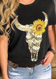 Today i want you to have a look at their latest summer 2018 lookbook called cactus flower. the bright florals bloom against the lightest fabrics in soft silhouettes that feel at home under the sun. Steer Skull Sunflower T Shirt Tee Fashion Women Steer Skull