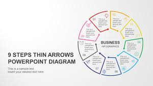 9 Steps Circular Thin Arrows Powerpoint Diagram Diagram