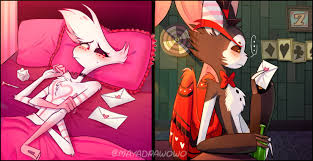 Angel Dust giving Husk a love letter, comic by artist Mayadraw  (@MayaDrawOwO) : rHazbinHotel