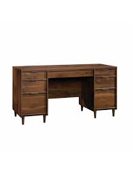 Mid century modern writing desk, solid sheesham wood work desk with 1 drawers. Sauder Clifford Place Mid Century Desk Walnut Office Depot