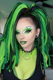 Green neon lime & black Cyberlox hair falls gothic rave cyber punk festival  accessory dread falls cybergoth dreadlock headpiece raver wig