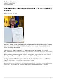 Nadia Gaggioli premiata come Grande Ufficiale dell’Ordine al Merito