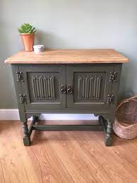 Old Charm Cabinet Painted Blend Of Frenchic To Make Dark Green And Sealed With Browning Wax Dark Oak Furniture Dark Wood Furniture Green Painted Furniture