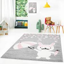 Ca 1,55m x 2,35m und der kleine ca. Kinderteppich Teppich Kinderzimmerteppich Spielteppich Flachflor Mit Hase Regenschirm Herzen In Grau Rosa Myshop24
