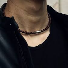 Mens Leather Necklace Black Brown Choker Mens Necklaces Mens Leather Necklace Braided Leather Necklace Men Necklace