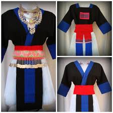 A Beautiful Original Hmong Outfit In Blue And Black With White Dress And Red Slash Hmong Clothes Hmong Wedding Hmong Fashion