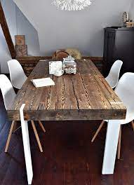 Solid 6 Seater Farmhouse Style Reclaimed Wood Dining Table Handmade Industrial Kitchen Old Wood White Brown Rustic Modern Barn Wood Table Tavoli Da Cucina Vintage Tavoli In Legno Tavolo Legno Grezzo