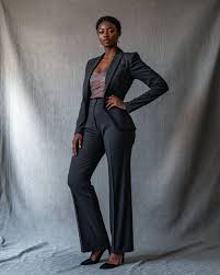 Dark Gray Wide Leg Pant Suit