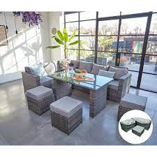 Barcelona 9 Seater Rattan Garden Furniture Dining Set In Grey Garden Large Rattan Garden Furniture Outdoor Furniture Design Contemporary Garden Furniture