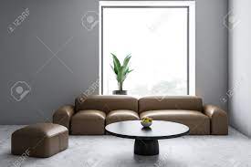Interior Of Modern Living Room With White Walls Concrete Floor Stock Photo Picture And Royalty Free Image Image 118901361 Pouf, coffee table and tray in one.