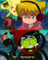 brenni murasaki, billy (grim adventures), mandy (grim adventures), nergal  junior, cartoon network, the grim adventures of billy & mandy, clip  studio paint (medium), highres, 1990s (style), 1girl, 2boys, animification,  blonde hair, blue