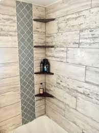 Corner Shower Shelves Rustic Cornershelves Shower Woodtile Moroccantile Backsplash Vintagewhite Woo Shower Corner Shelf Shower Backsplash Corner Shower