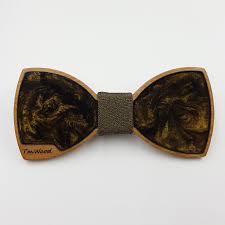 Resin Bow Tie In Dark Gold With Wooden Bezel Tmwood Handmade Accessories