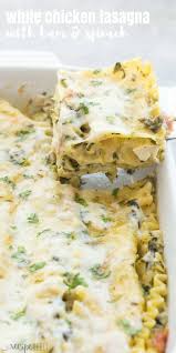 This White Chicken Lasagna With Ham And Spinach Is The Ultimate Comfort Food Made With A Lighter Alfredo White Chicken Lasagna Chicken Lasagna Chicken Dinner
