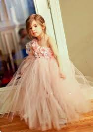 New Fashion Cute Pink One Shoulder Ball Gown Flower Girl Dresses Girls Dresses Girls Party Dress