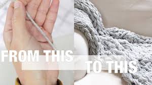 Watch this step by step video tutorial to learn how to knit a scarf a scarf in just 30 minutes! How To Arm Knit With Thin Yarn Including Blanket Pattern Simply Maggie Youtube