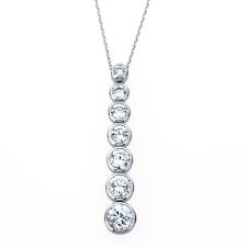 Platinum Plated Sterling Silver Cubic Zirconia Bezel Set Seven Stone Journey Pendant Necklace Silver Journey Pendant Journey Necklace