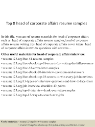 head of corporate affairs resume samples