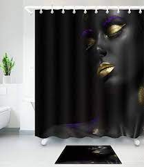 Buyton Afro Cosmetic Make Up Black Girl Shower Curtain Complete Bathroom Set Bath Mat Set Includes 60x72 Shower Cur Girl Shower Bathroom Sets Bath Mat Sets