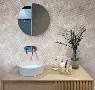 Diamond mosaic tile creating texture and height behind a bathroom vanity, AI generated