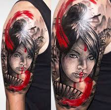 Black And Red Japanese Sleeve Tattoo Geisha Tattoo By Charles Huurman Post 12375 Geisha Tattoo Japanese Tattoo Japanese Geisha Tattoo