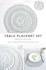 The Table Placement Set Includes An Intricate Crocheted Placemat And Coaster Pattern These Deli Crochet Placemat Patterns Crochet Placemats Placemats Patterns