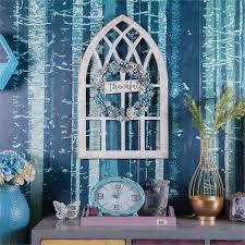This beauty is practically the size of an actual window! Luxen Home Metal And Wood Thankful Cathedral Window Wall Decor Wha750