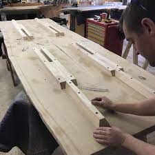 Catalpa Dining Table Progress Shot With The Top Basically Done Now The Sliding Dovetail Hardware Whic Sliding Table Woodworking Education Farm Style Table