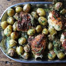 One Pan Roasted Chicken Thighs With Potatoes And Tarragon Recipe On Food52 Recipe Tarragon Recipes Pan Roasted Chicken Thighs Chicken Dinner