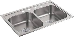 For those of you that can't turn your back on a stainless steel kitchen sink, kohler has designed one of the best upgrades your remodeling project could hope for. Kohler K 4015 4 Toccata 33 X 22 X 6 Top Mount Double Equal Bowl Kitchen Sink Walmart Com Walmart Com