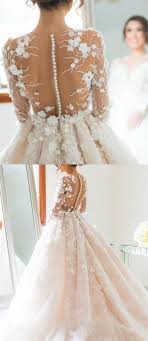 Dream Wedding Dresses Sheer Back Wedding Dresses Big Day Dresses With Appliques Prom Dresses Long With Sleeves Tulle Wedding Gown Wedding Dresses Lace