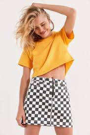 Black And White Checkered Skirt Outfit Summer Bdg Checkered Denim Zip Mini Skirt Checkered Skirt Checkered Skirt Outfit Mini Skirts