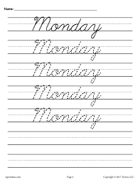 7 Free Days Of The Week Cursive Handwriting Worksheets Cursive Handwriting Worksheets Learn Handwriting Cursive Handwriting