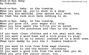 Rock A Bye Baby Political Solidarity Workers Or Union Song Lyrics