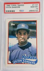 1990 topps 1990 upper deck 1990 fleer 1990 donruss all 4 cards for $10. Psa 10 Gem Mint Deion Sanders Rookie Card 1989 Topps Traded 110t Yankees Yankees Baseball Cards Baseball Star