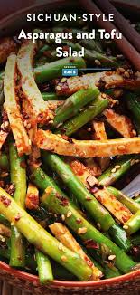 Sichuan Style Asparagus And Tofu Salad Recipe Recipe Tofu Salad Recipes Tofu Salad Vegan Asparagus Recipes