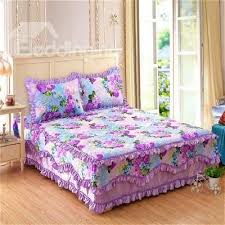 Lavender Floral Design With Frills Bedskirt Bed Cotton Bedding