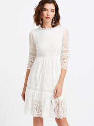 Shop White Lace Overlay Keyhole Back Dress Online Shein Offers White Lace Overlay Keyhol White Lace Summer Dress Summer Dresses For Women Short Cocktail Dress